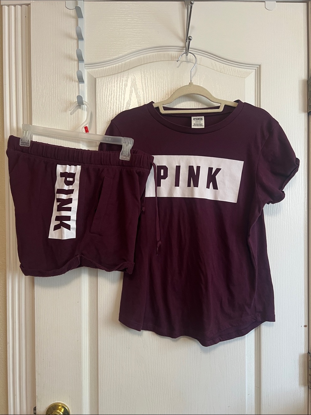 PINK Victoria's Secret Maroon and White Colorblock Top